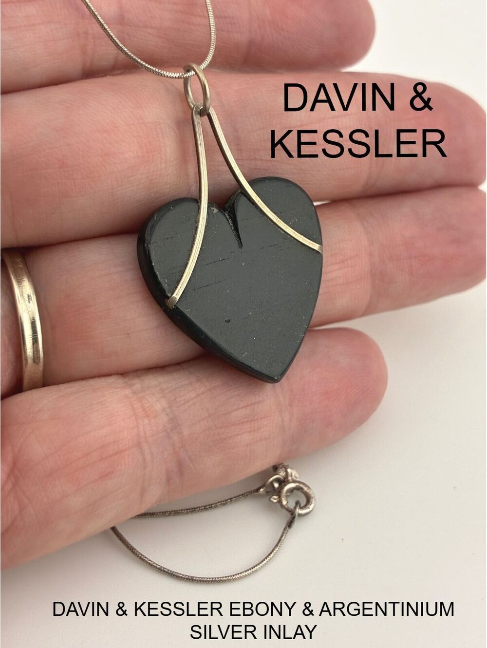 Davin & Kessler Ebony Heart Pendant Necklace with Argentinium Silver Inlay